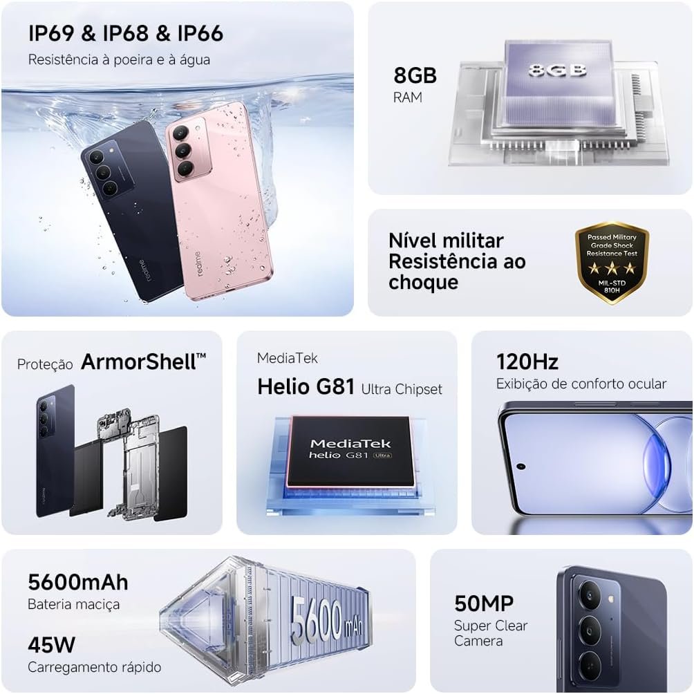 Imagem de Smartphone Realme C75x 256GB com 8GB de RAM - Cor Azul - fragrância árabe